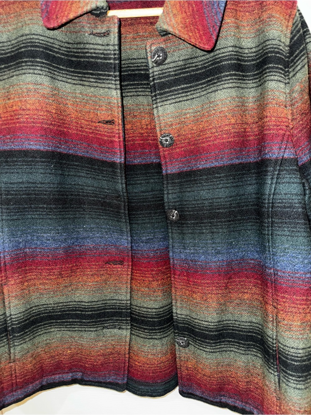 Woolrich Multicolor Striped Wool Pea Coat - Red, Blue, Black - Picture 6 of 8